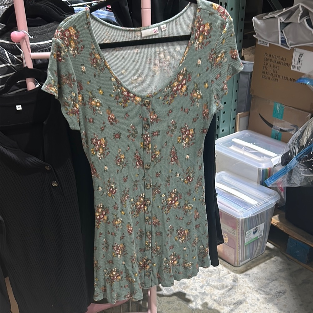 SO Green Floral Knit T-shirt Dress